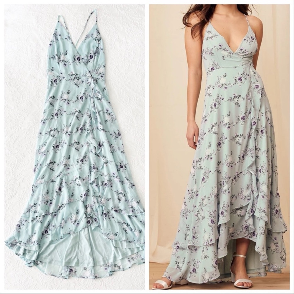 Lulu's High Low Floral Dress in Light Blue and Purple